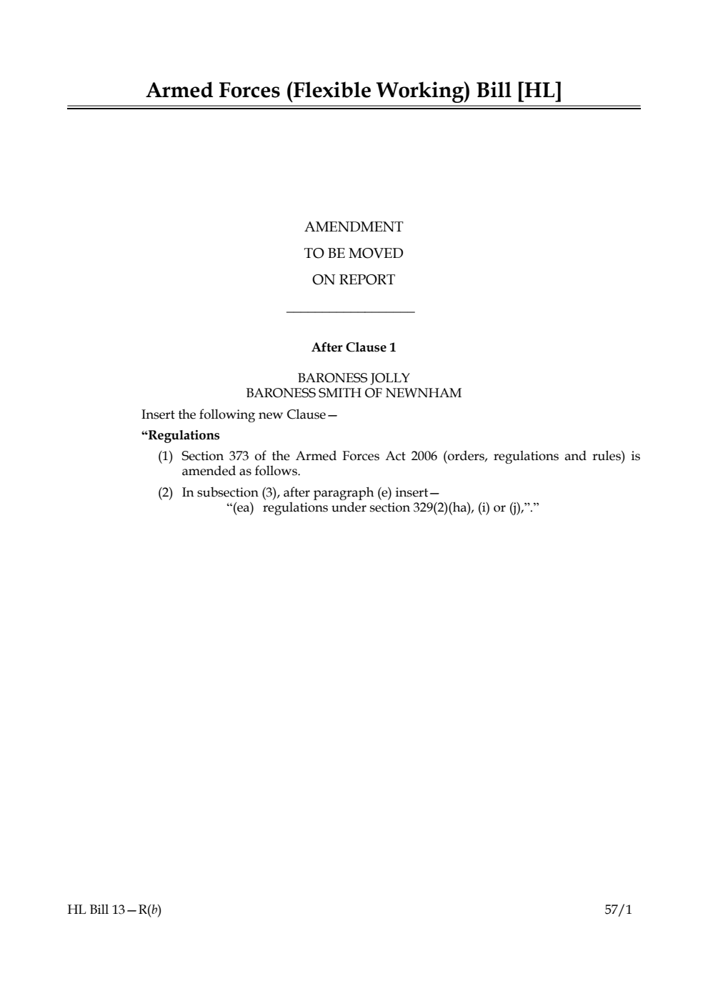 Armed Forces (Flexible Working) Bill Lords Amendments