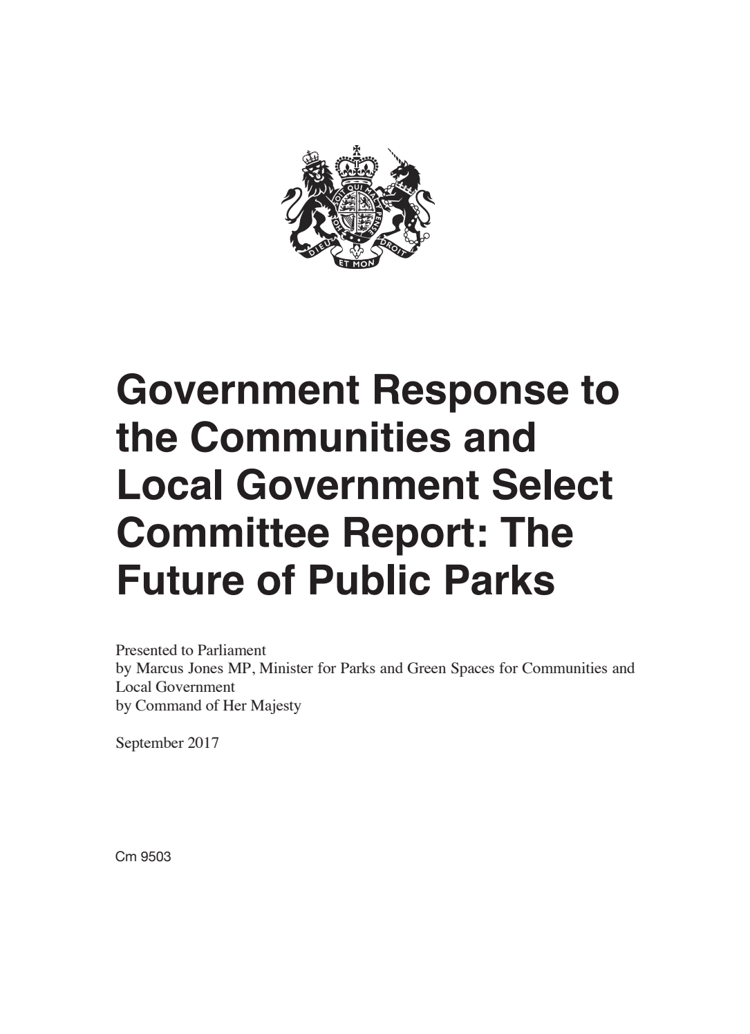 Government Response to the Communities and Local Government Select Committee Report: The Future of Public Parks
