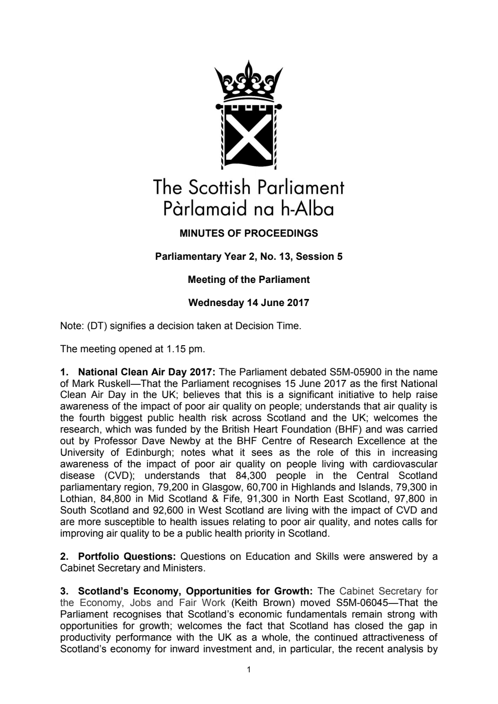 Minutes of Proceedings 14 June 2017 Vol. 2, No. 13 Session 5