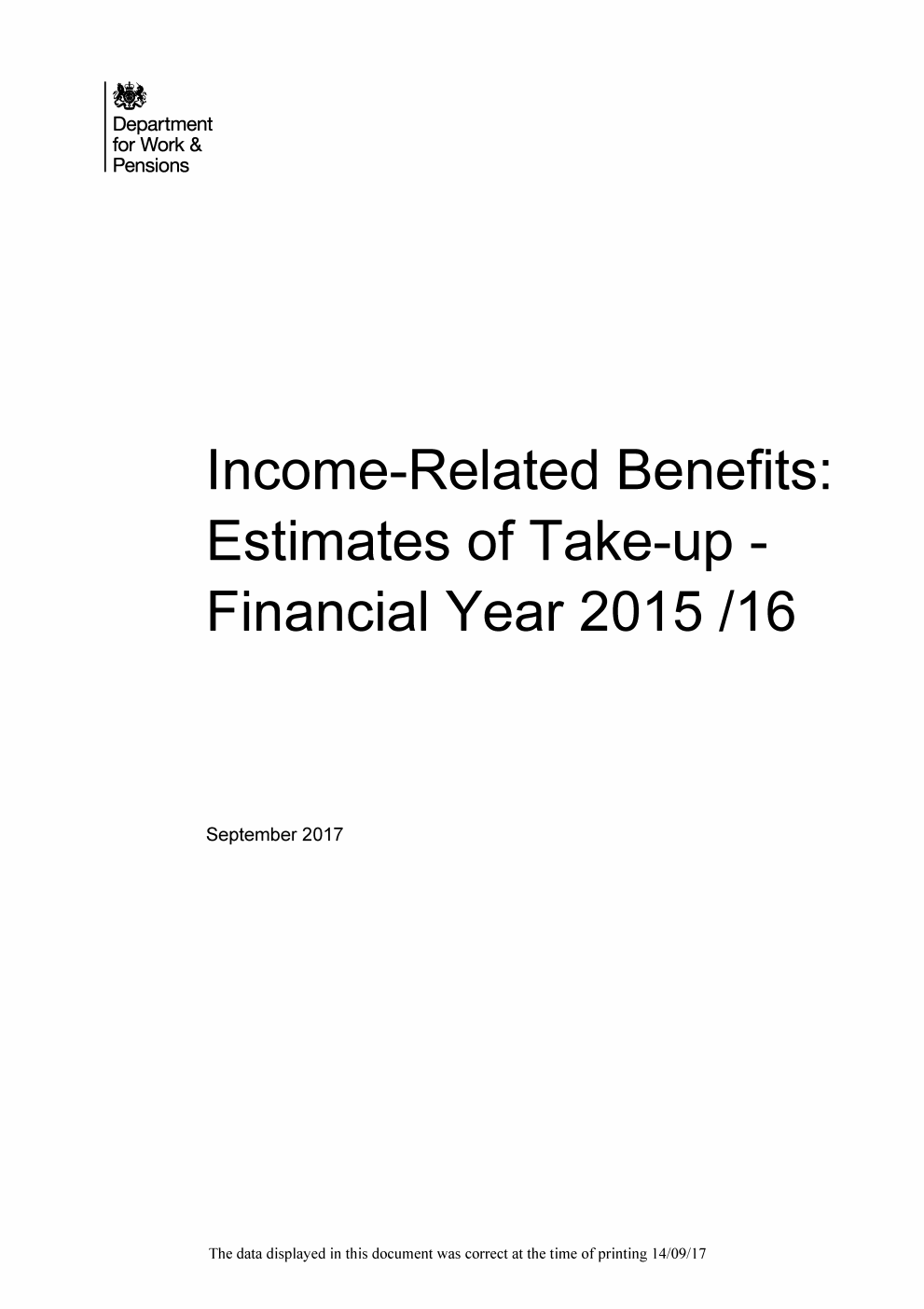 Income Related Benefits: Estimates of Take-up - Financial Year 2015/16
