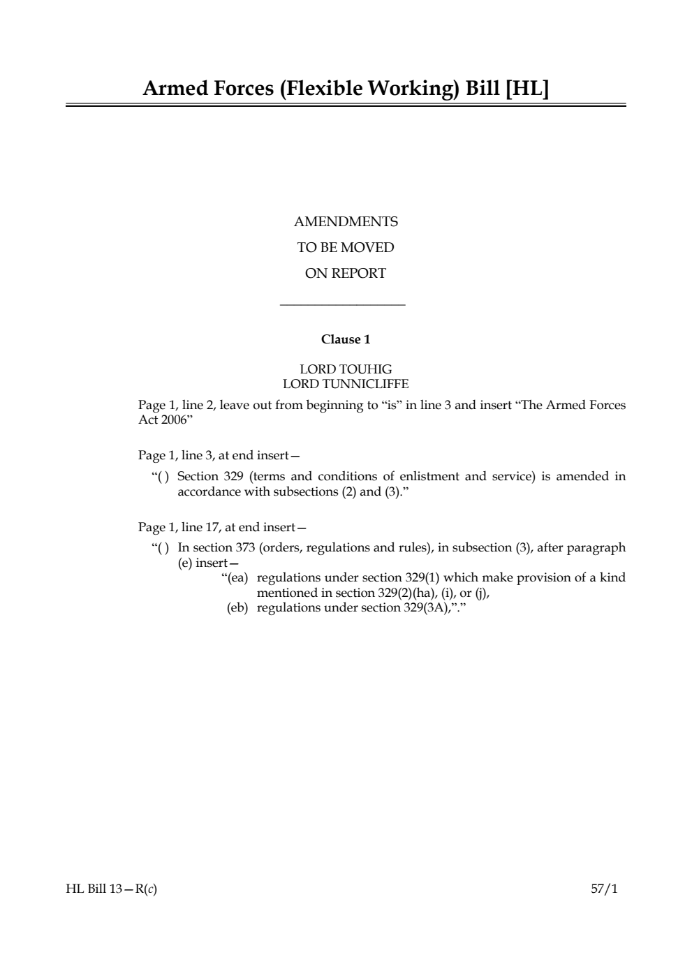 Armed Forces (Flexible Working) Bill Lords Amendments