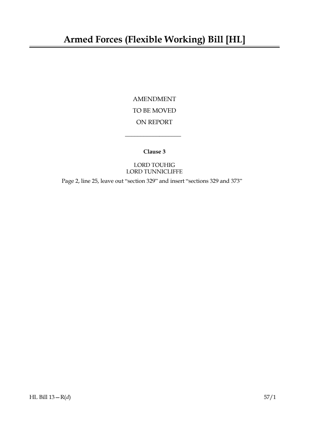 Armed Forces (Flexible Working) Bill Lords Amendments