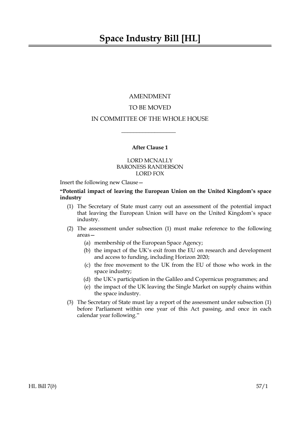 Space Industry Bill Lords Amendments