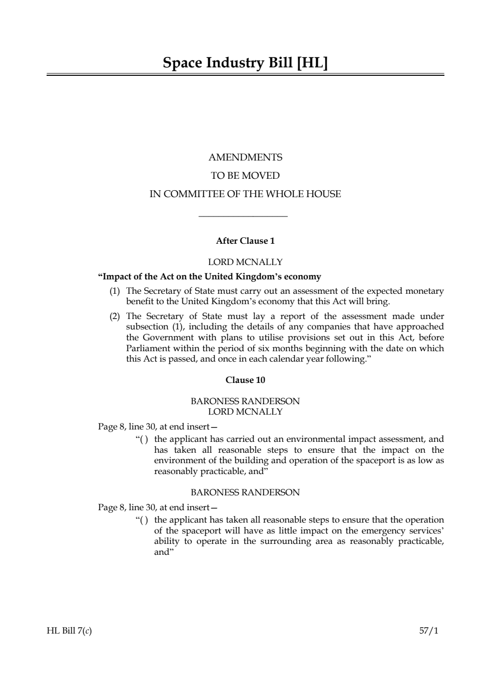 Space Industry Bill Lords Amendments