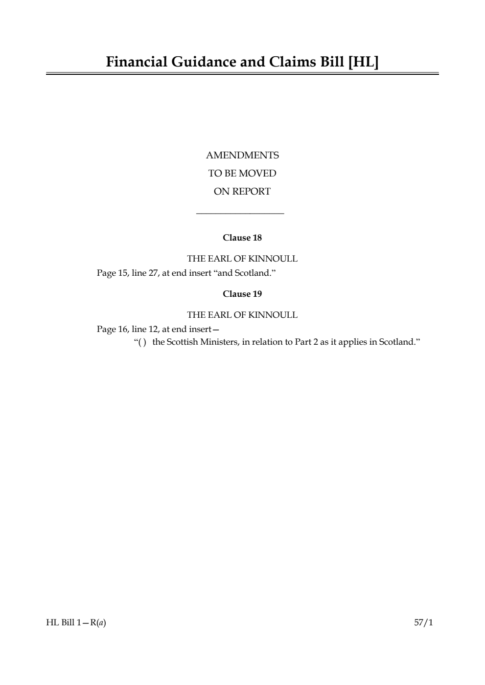 Financial Guidance and Claims Bill Lords Amendments