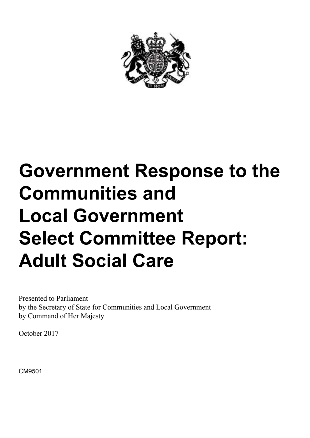 Government Response to the Communities and Local Government Select Committee Report: Adult Social Care