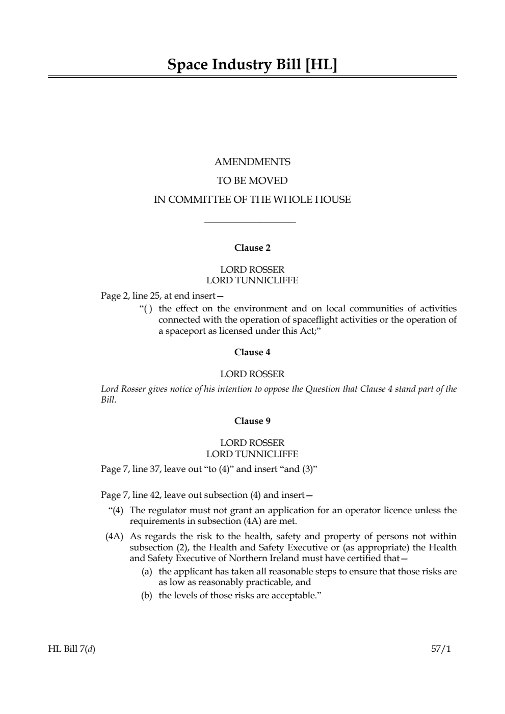 Space Industry Bill Lords Amendments