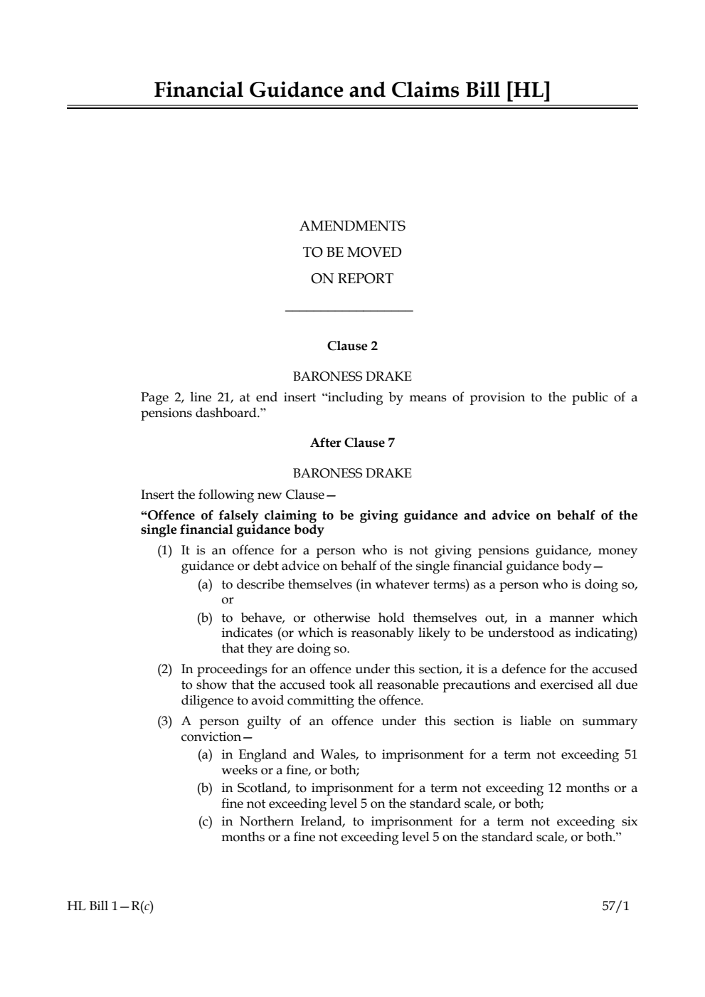 Financial Guidance and Claims Bill Lords Amendments