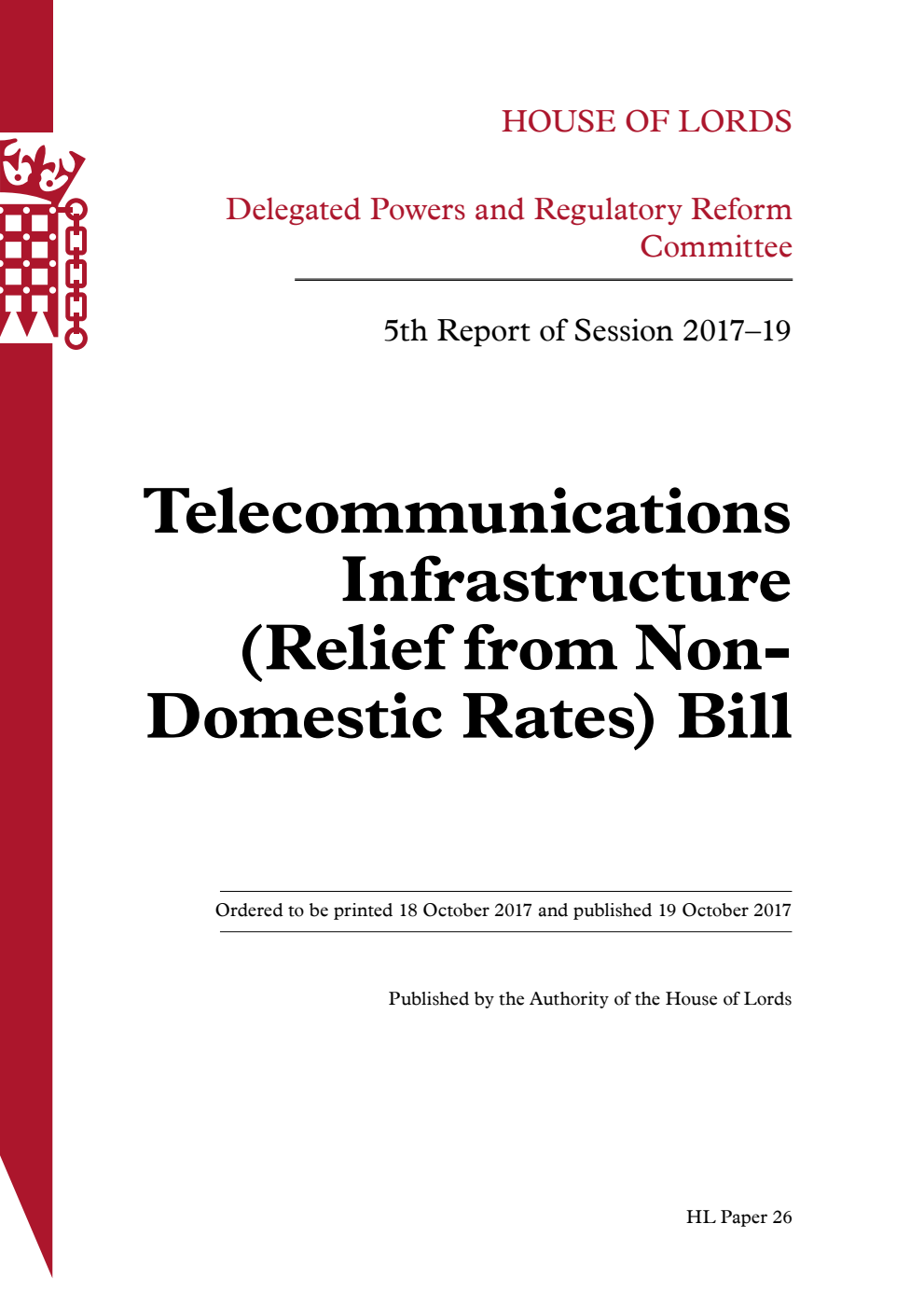 Delegated Powers and Regulatory Reform Committee 5th Report. Telecommunications Infrastructure (Relief from Non-Domestic Rates) Bill