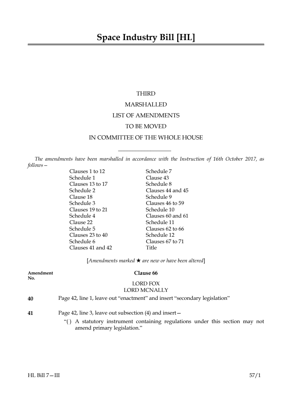 Space Industry Bill Lords Amendments 3rd Marshalled List