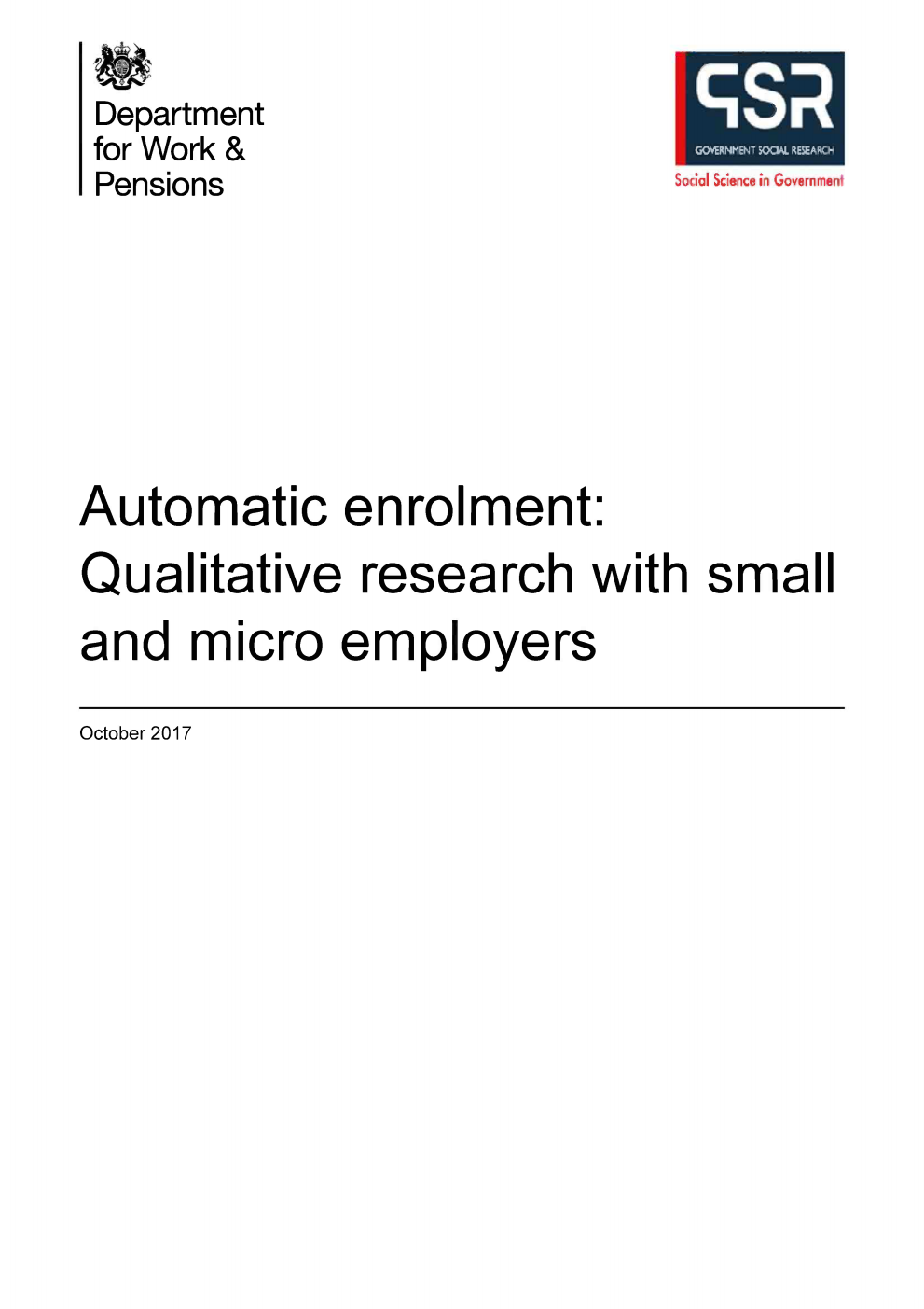 Research Report 949 Automatic enrolment: Qualitative research with small and micro employers