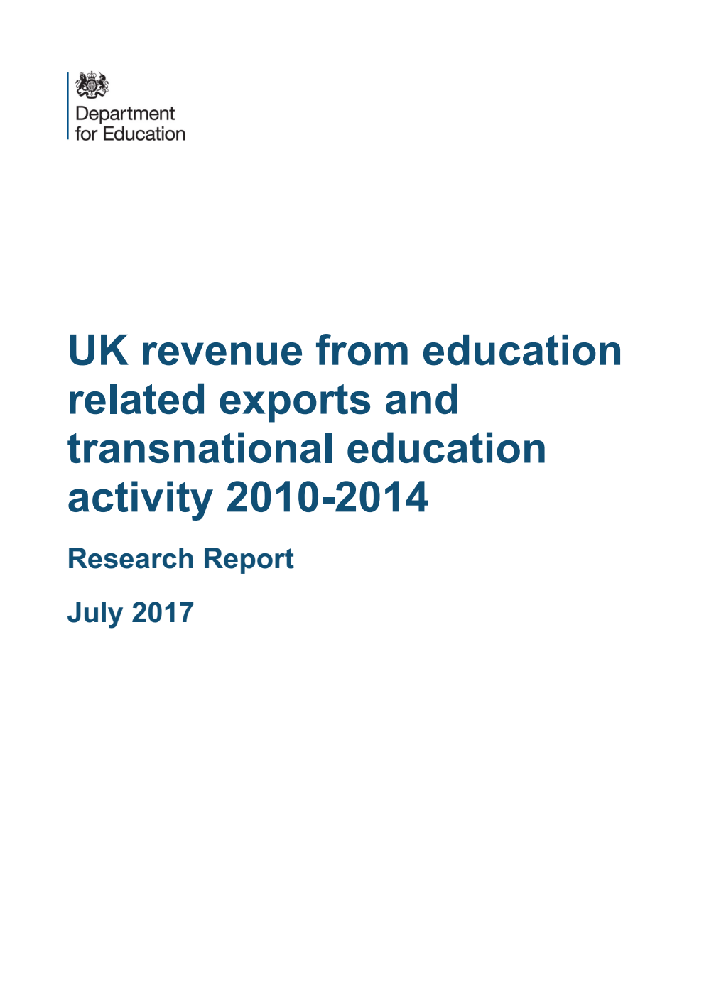 DFE-RR635 UK revenue from education related exports and transnational education activity 2010-2014