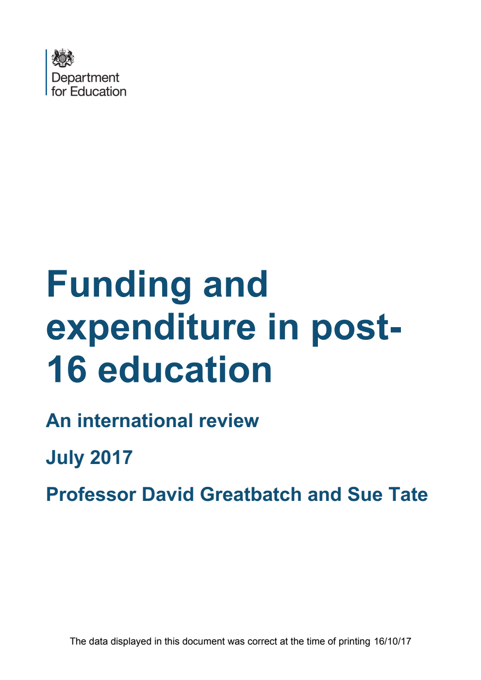 DFE-RR654 Funding and expenditure in post-16 education: An international review