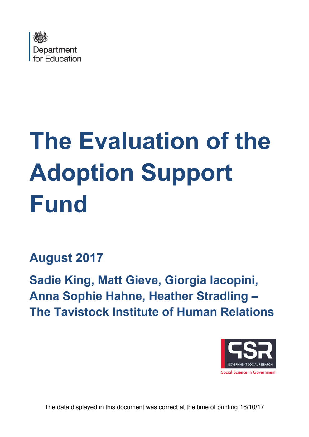 DFE-RR688 The Evaluation of the Adoption Support Fund