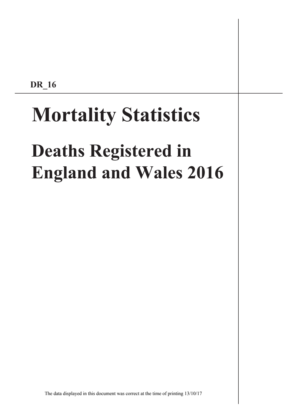 Series DR_16 Mortality Statistics Deaths Registered in England and Wales 2016