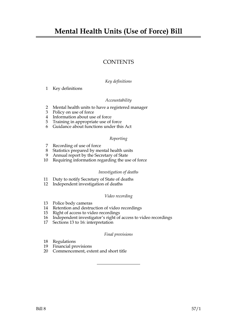 Mental Health Units (Use of Force) Bill