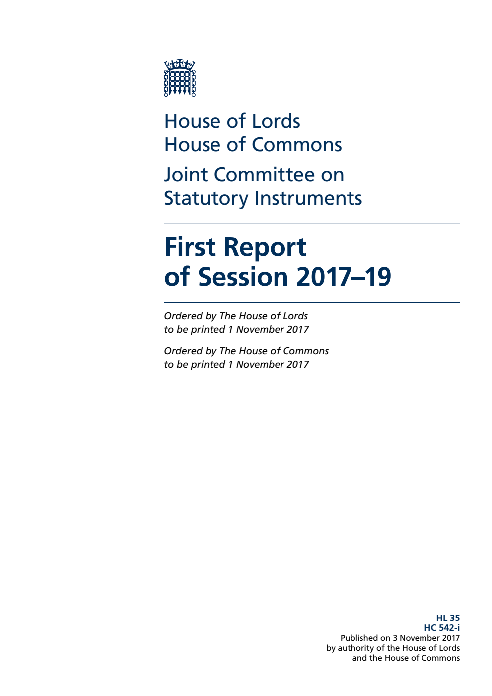 Statutory Instruments Joint Committee 1st Report of Session 2017–19