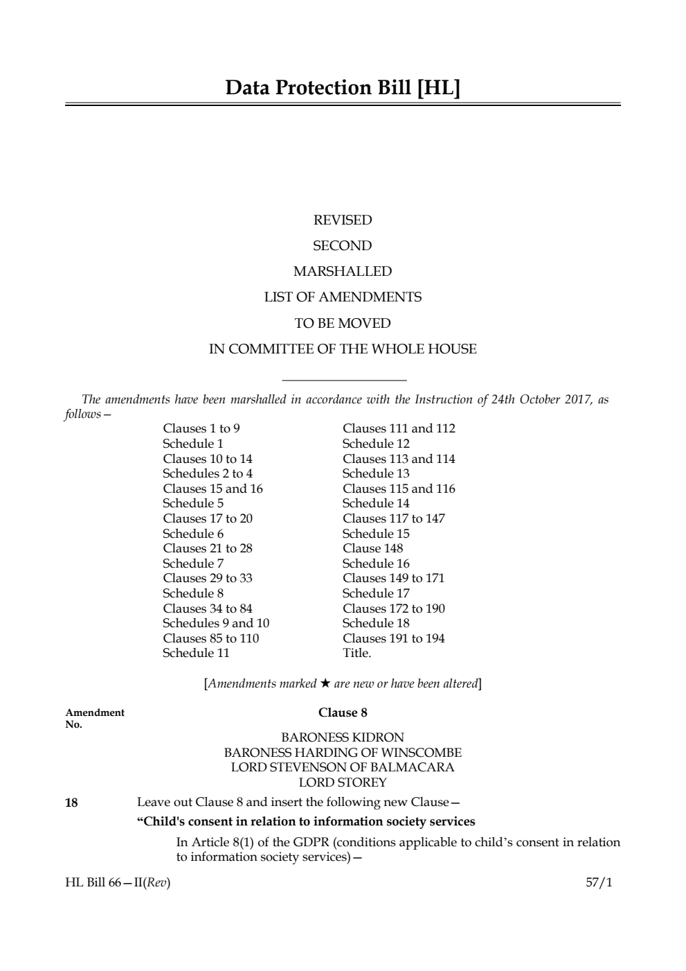 Data Protection Bill Lords Amendments Revised 2nd Marshalled List