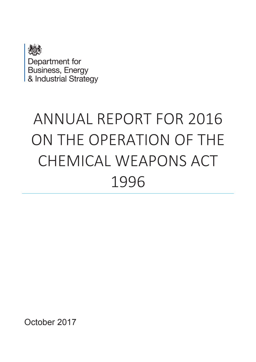 Annual Report for 2016 on the operation of The Chemical Weapons Act 1996
