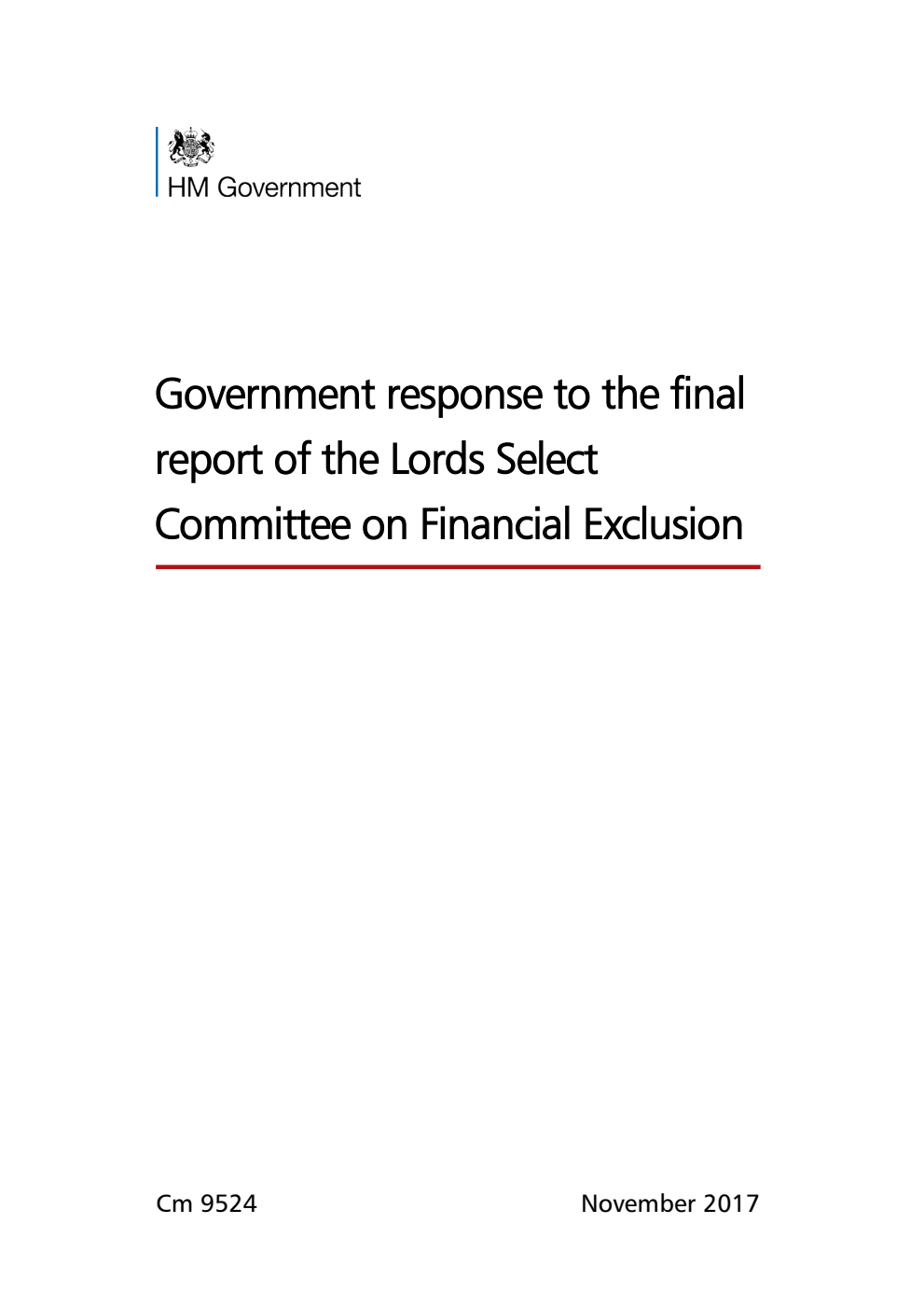 Government response to the final report of the Lords Select Committee on Financial Exclusion