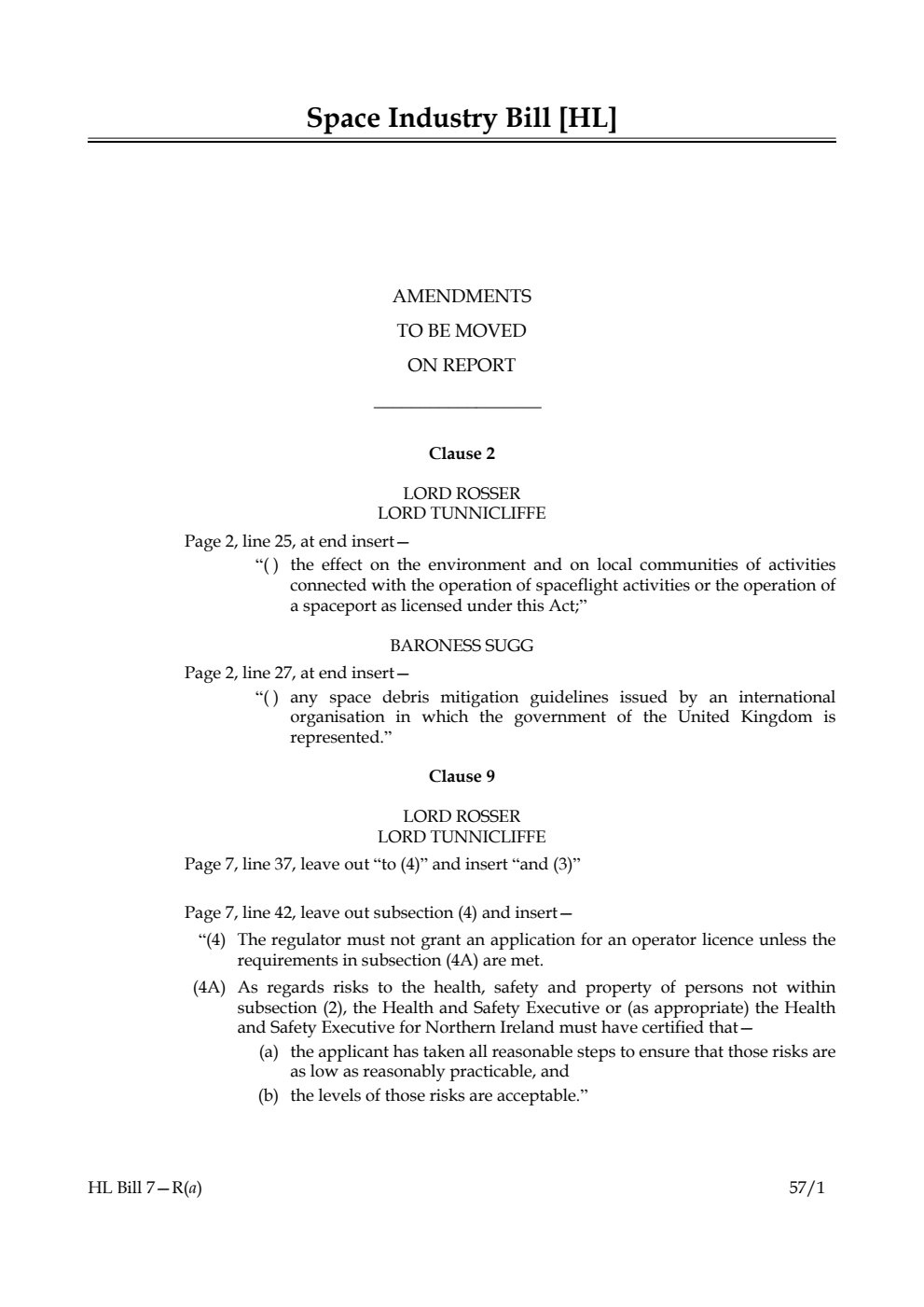 Space Industry Bill Lords Amendments