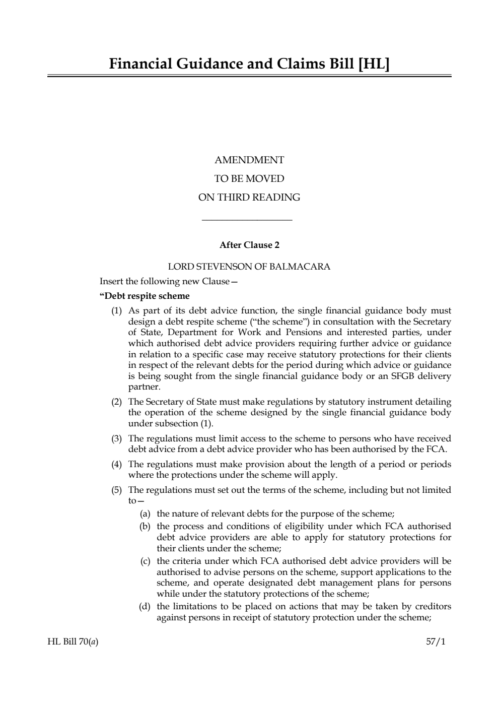 Financial Guidance and Claims Bill Lords Amendments