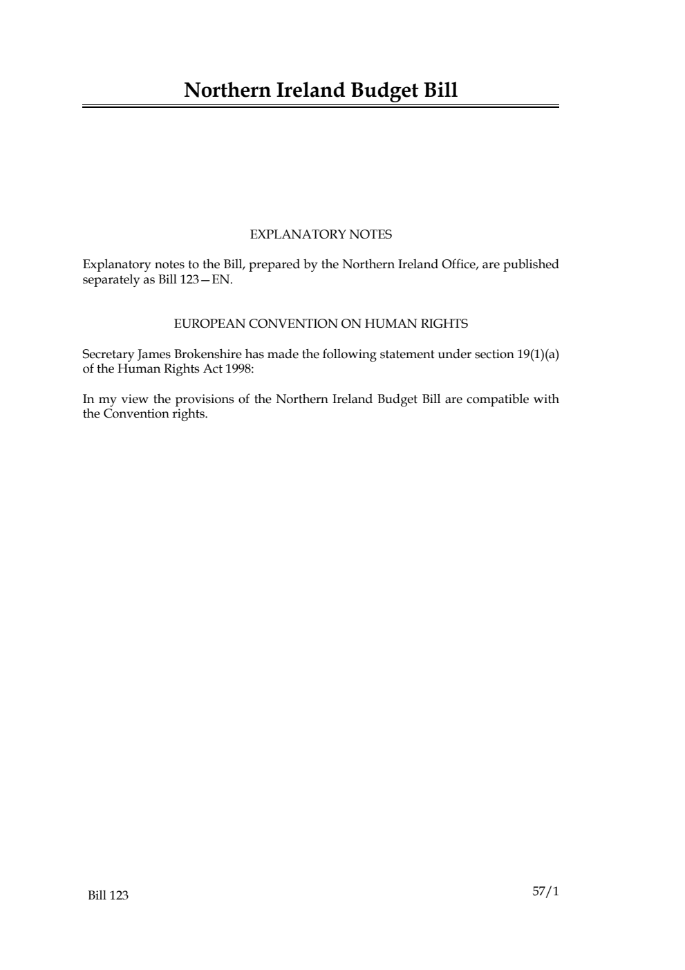 Northern Ireland Budget Bill