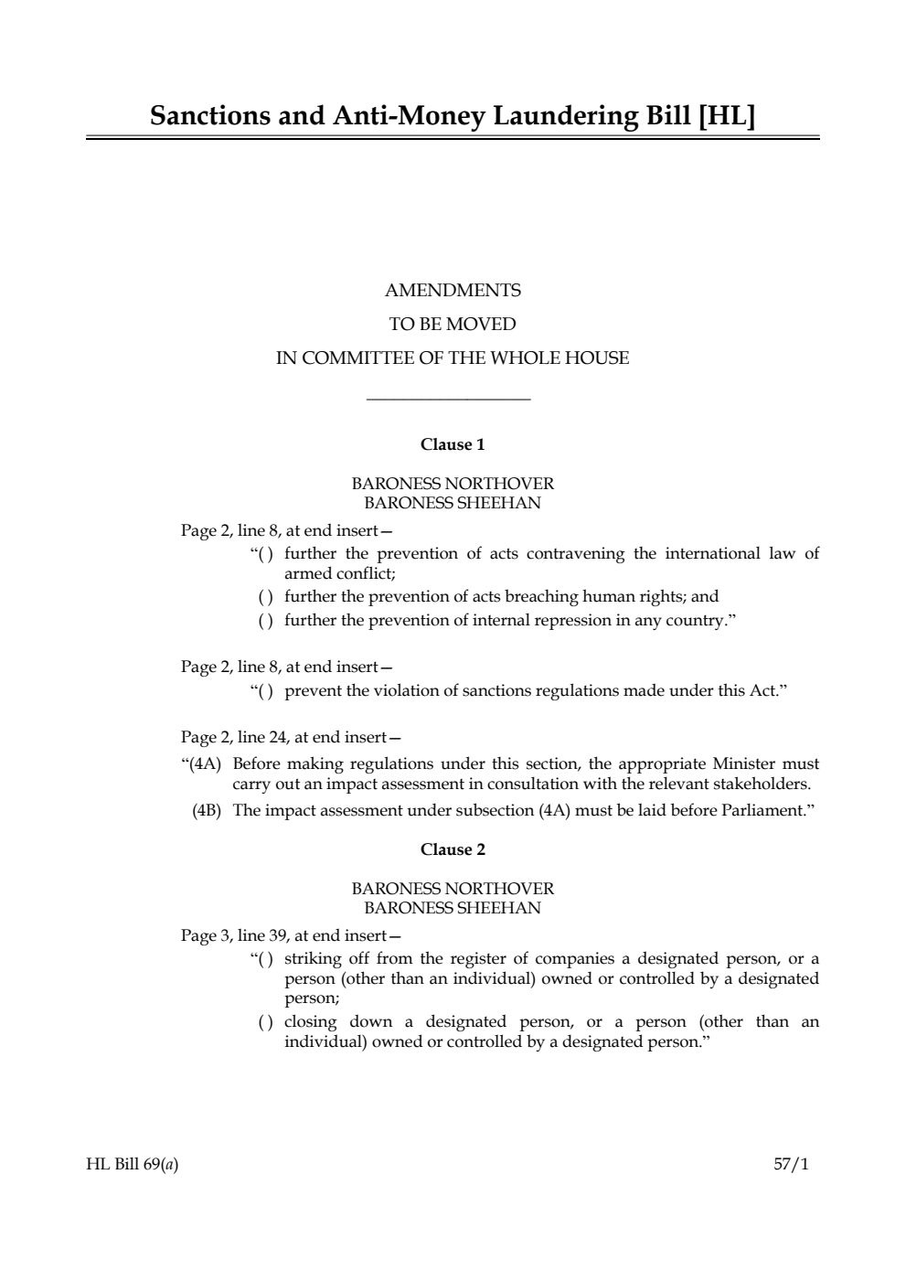 Sanctions and Anti-Money Laundering Bill Lords Amendments