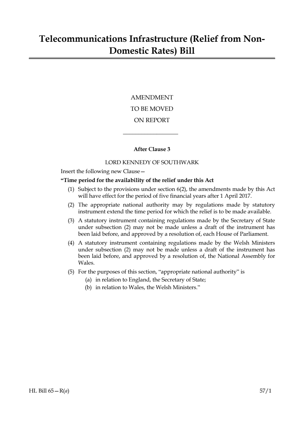 Telecommunications Infrastructure (Relief from Non-Domestic Rates) Bill Lords Amendments