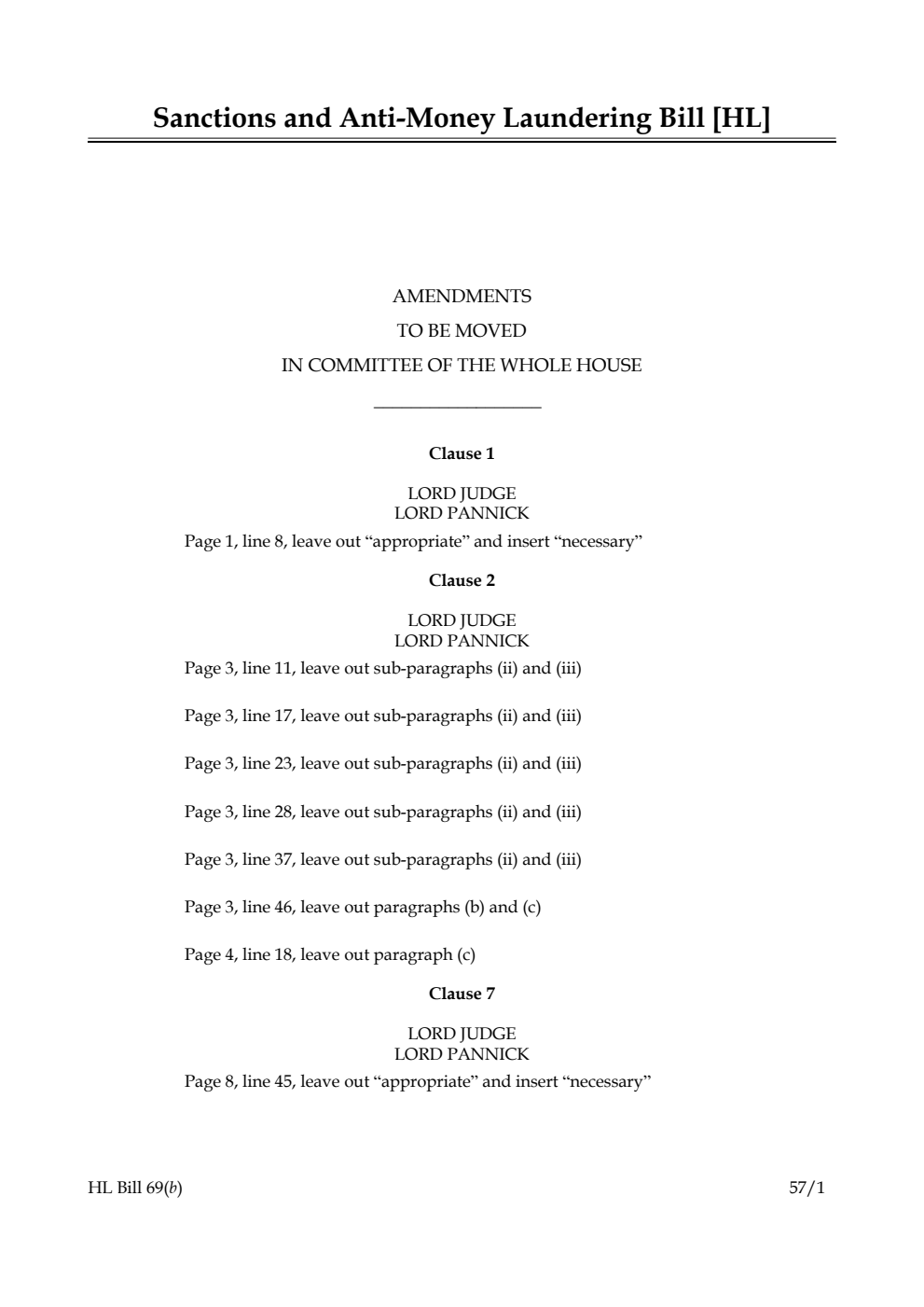 Sanctions and Anti-Money Laundering Bill Lords Amendments