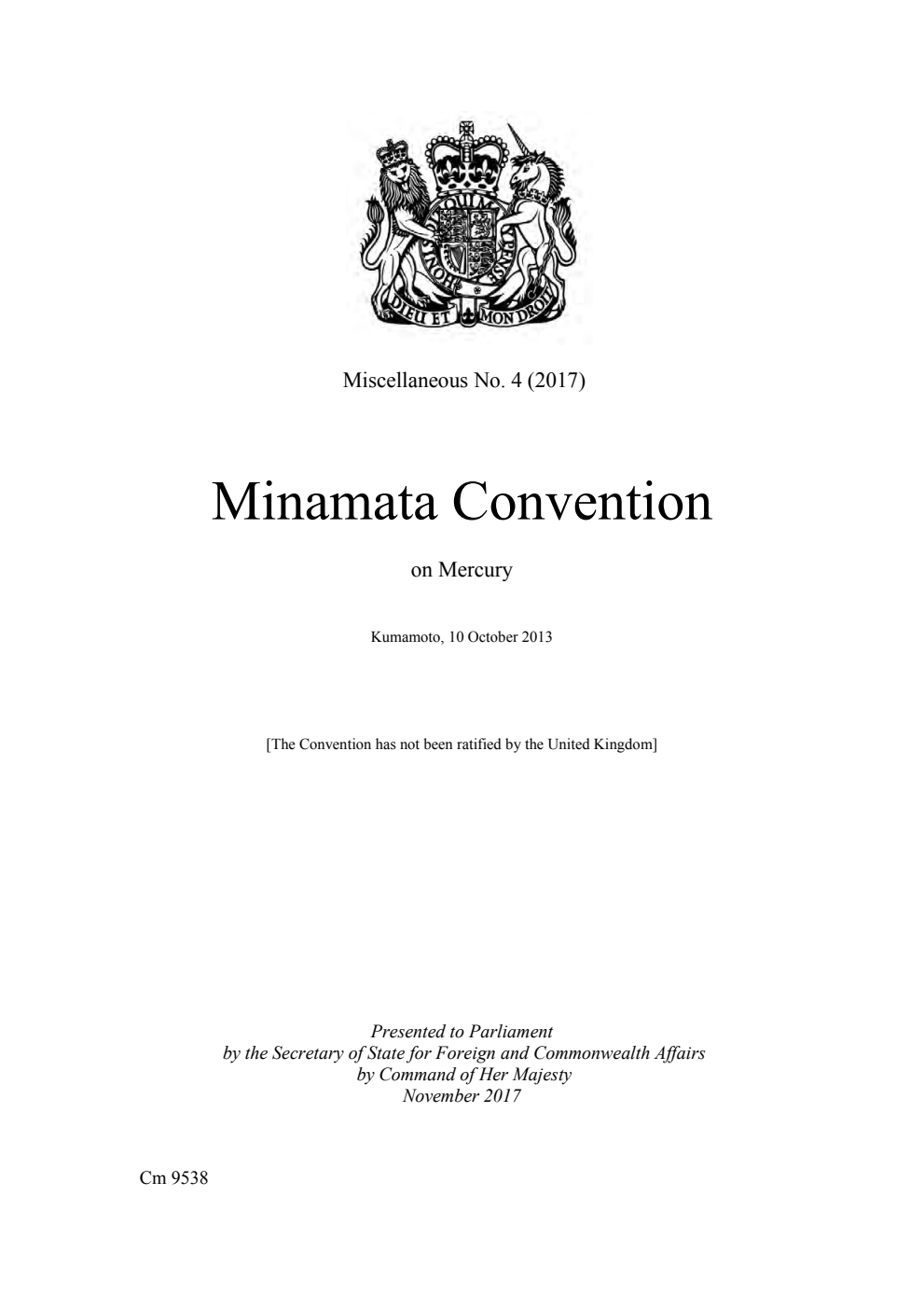 Miscellaneous No. 4 (2017) Minamata Convention on Mercury. Kumamoto, 10 October 2013