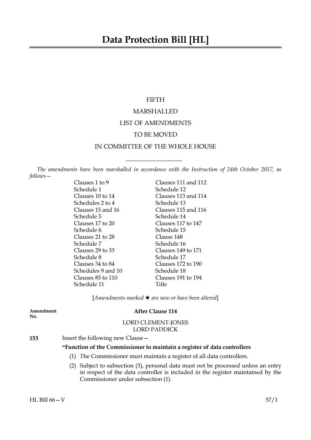Data Protection Bill Lords Amendments 5th Marshalled List