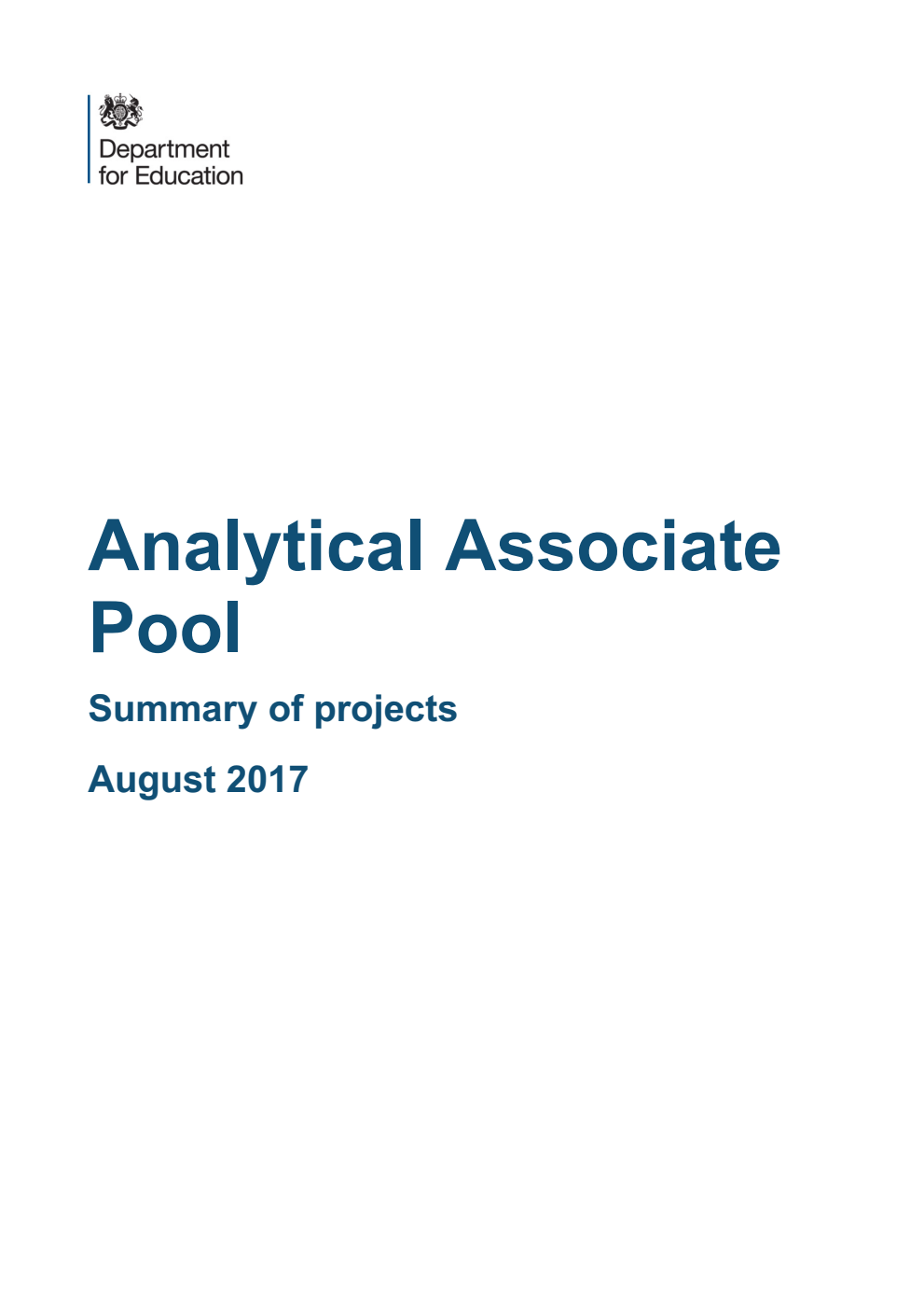 DFE-RR718 Analytical Associate Pool: Summary of projects