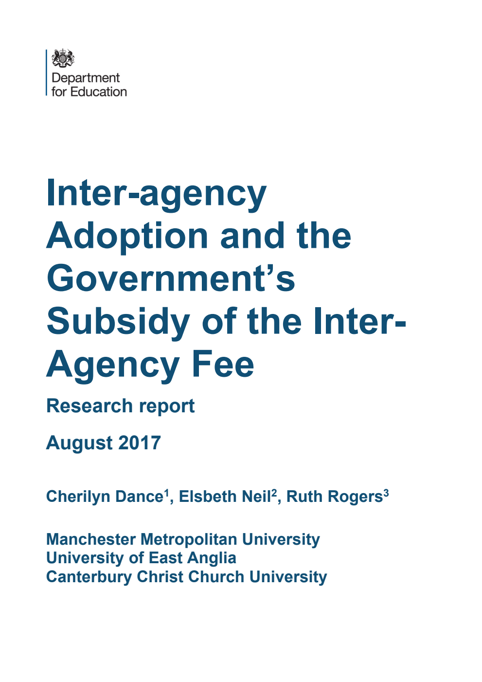 DFE-RR685 Inter-agency Adoption and the Government’s Subsidy of the Inter-Agency Fee