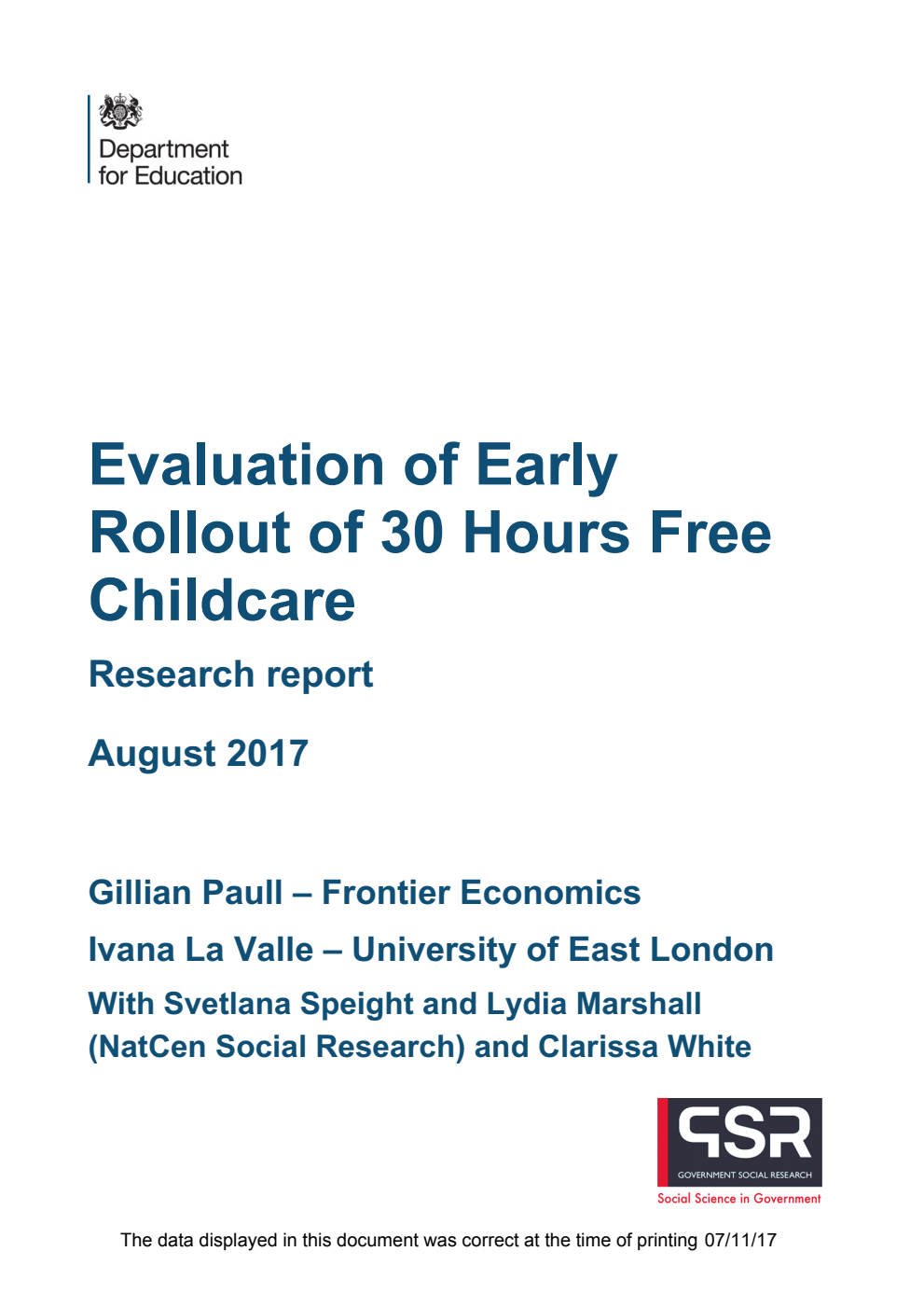 DFE-RR731 Evaluation of Early Rollout of 30 Hours Free Childcare