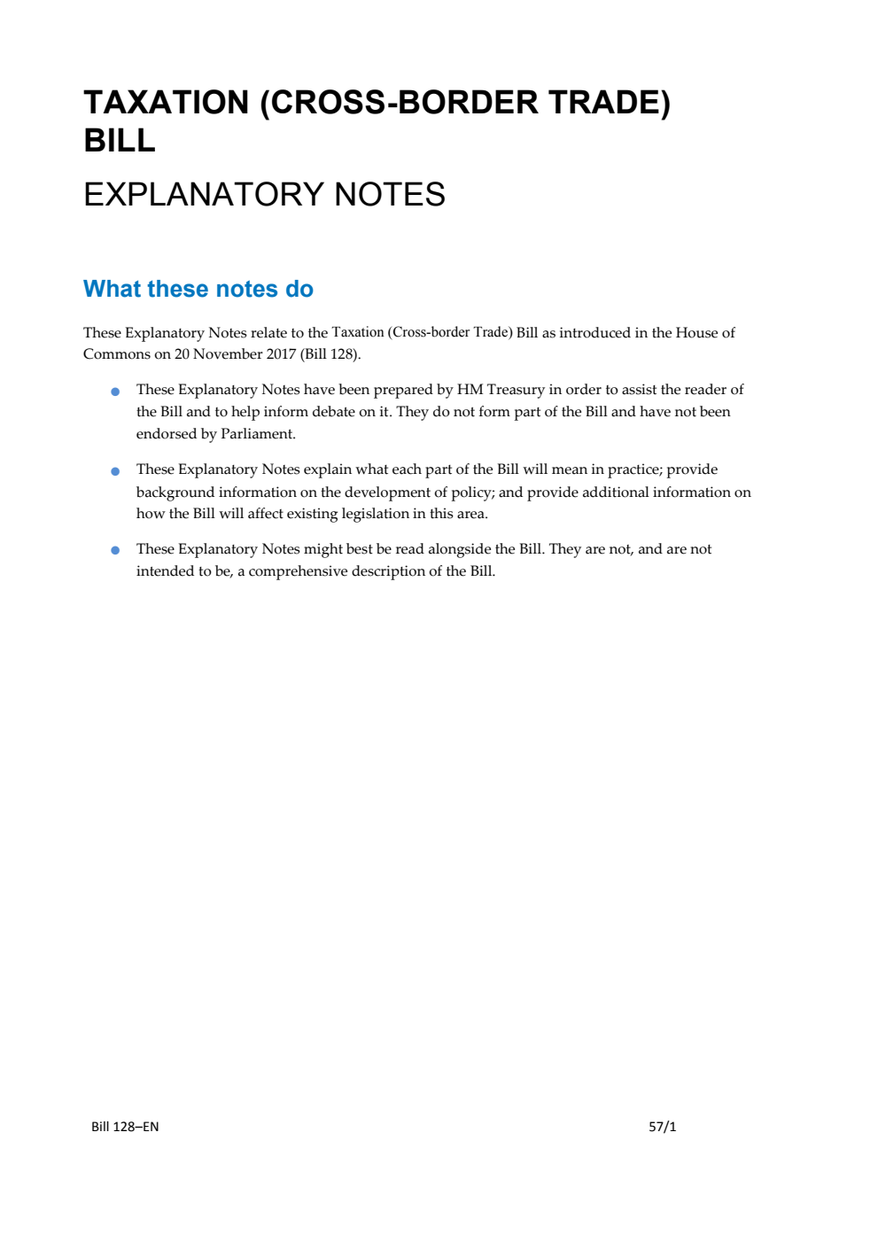 Taxation (Cross-border Trade) Bill Explanatory Notes