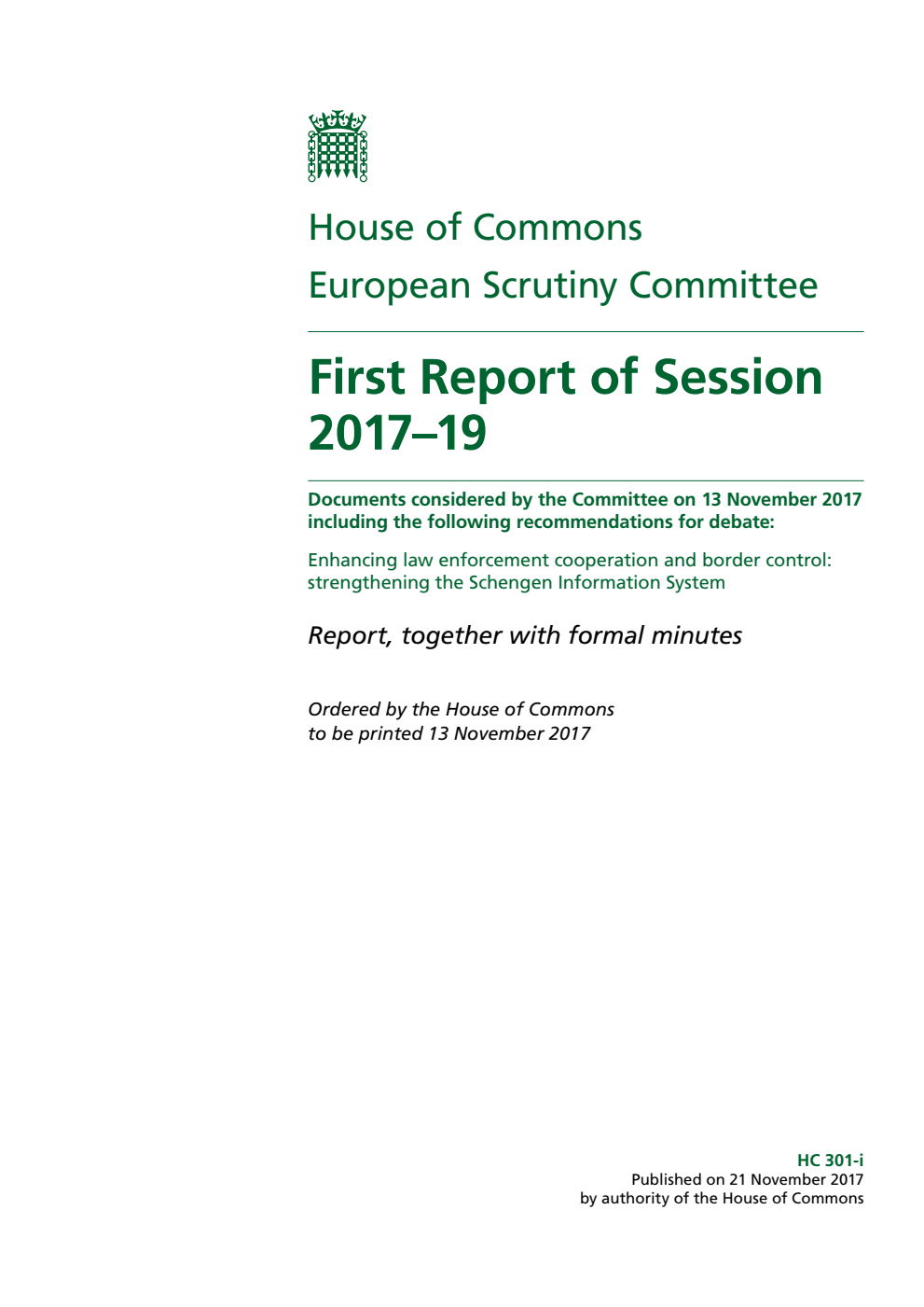 European Scrutiny Committee 1st Report of Session 2017–19