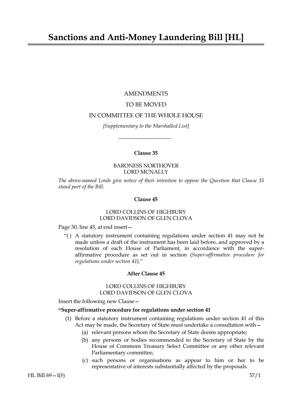 Sanctions and Anti-Money Laundering Bill Lords Amendments