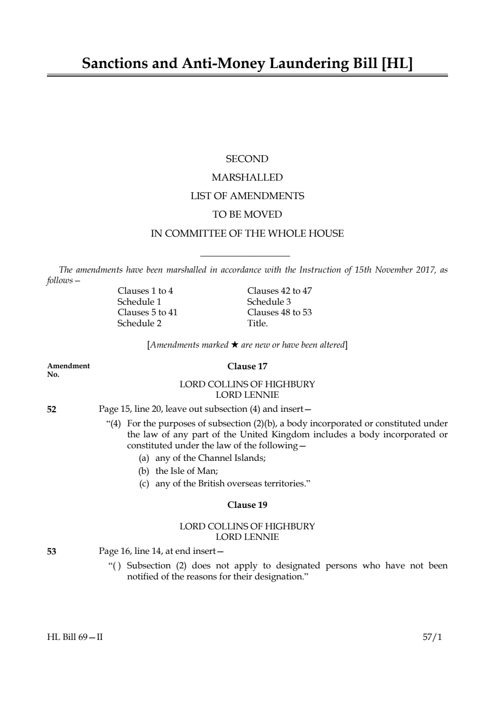 Sanctions and Anti-Money Laundering Bill Lords Amendments 2nd Marshalled List