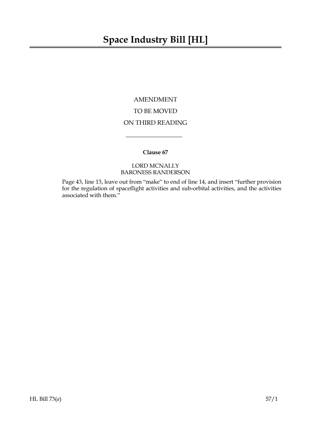 Space Industry Bill Lords Amendments