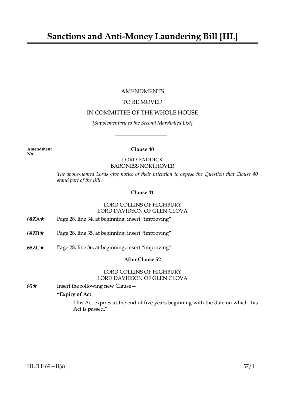 Sanctions and Anti-Money Laundering Bill Lords Amendments