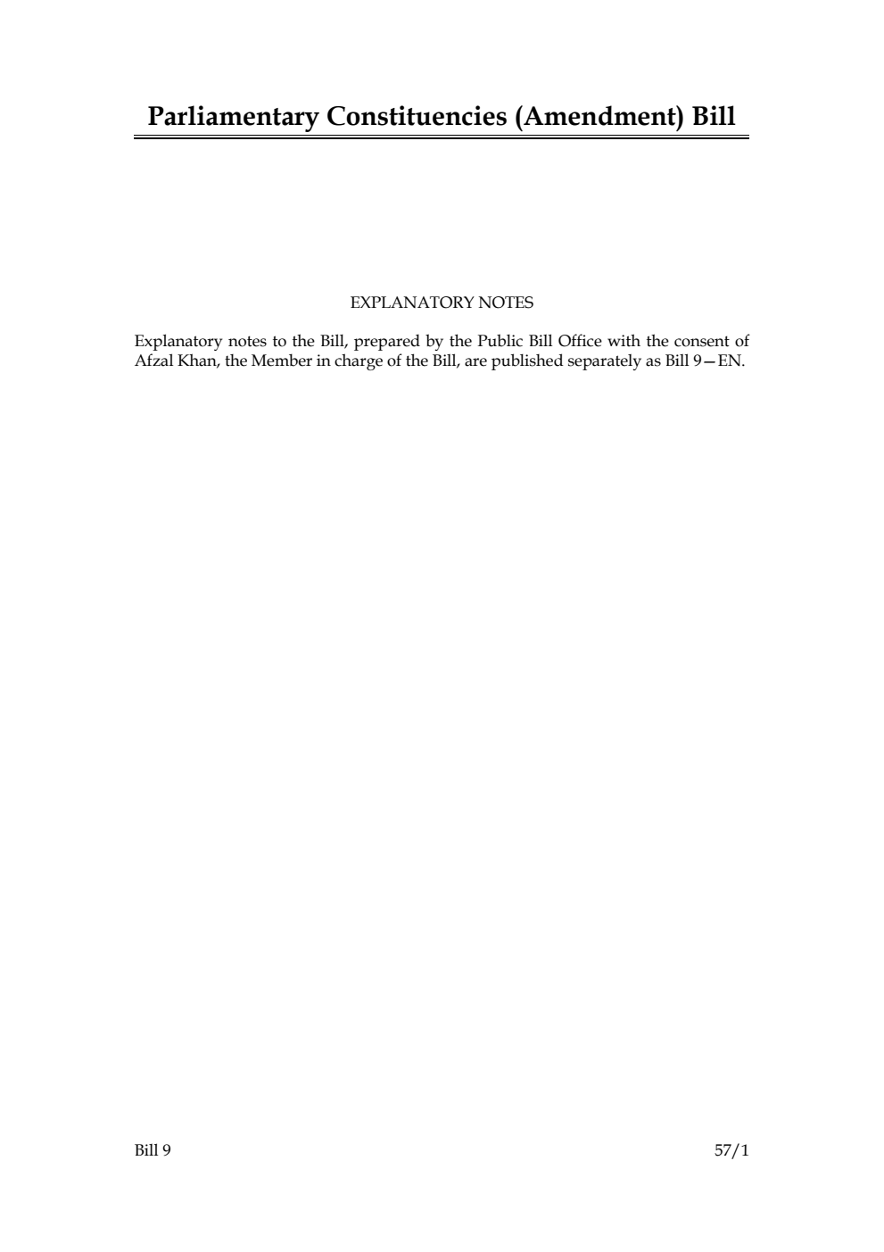 Parliamentary Constituencies (Amendment) Bill