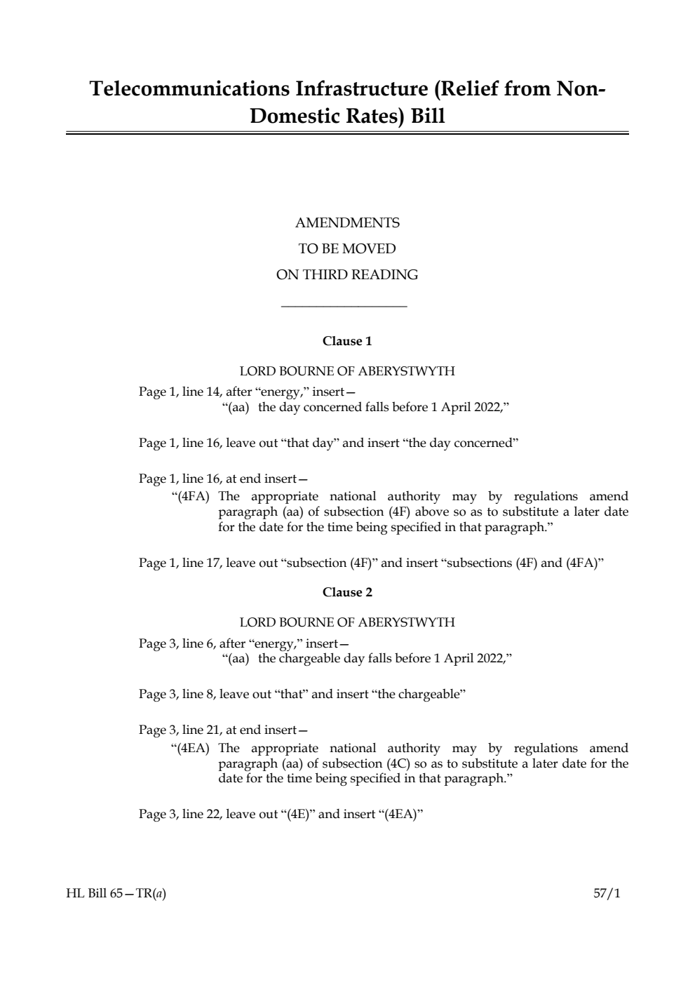 Telecommunications Infrastructure (Relief from Non-Domestic Rates) Bill Lords Amendments