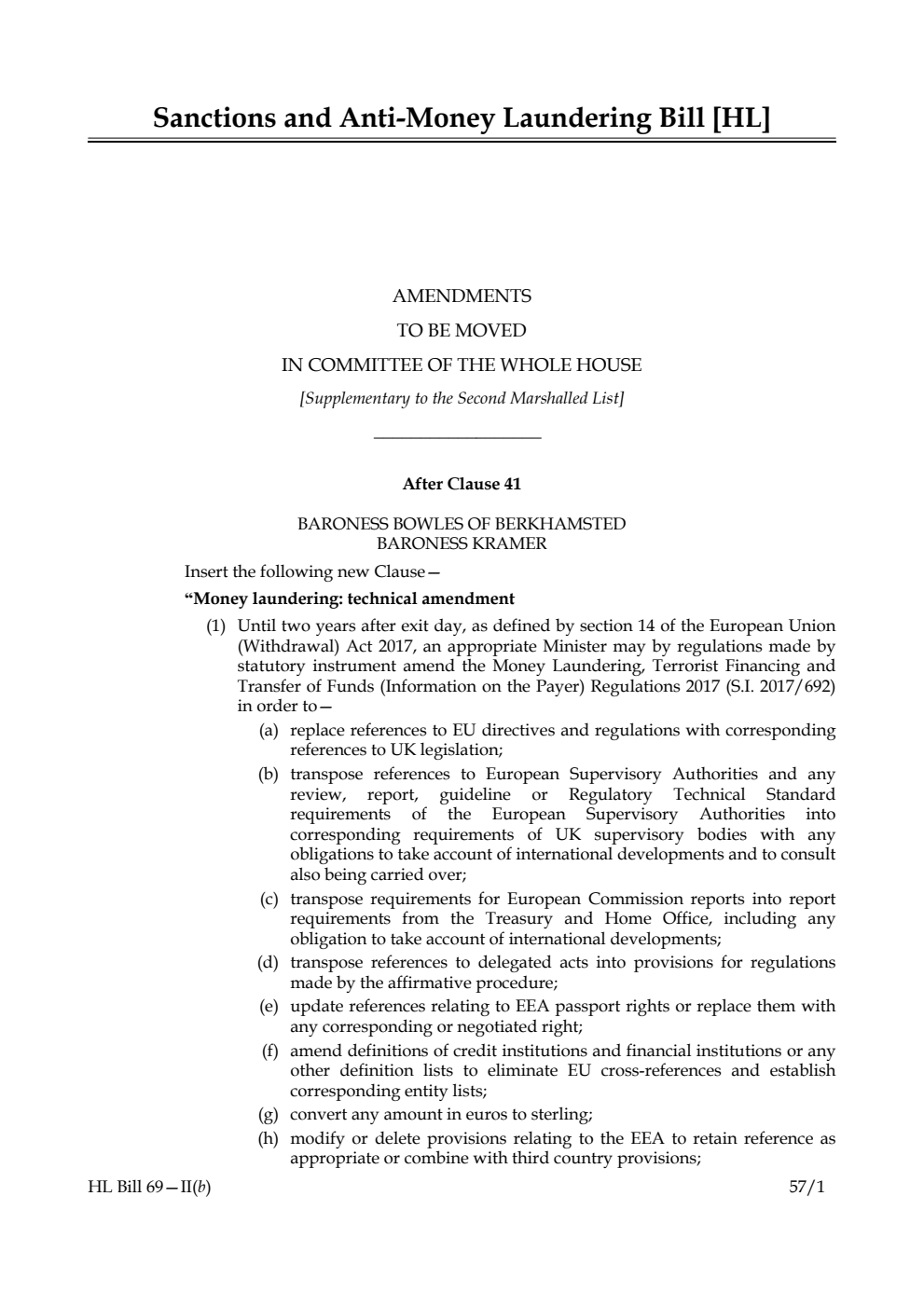 Sanctions and Anti-Money Laundering Bill Lords Amendments