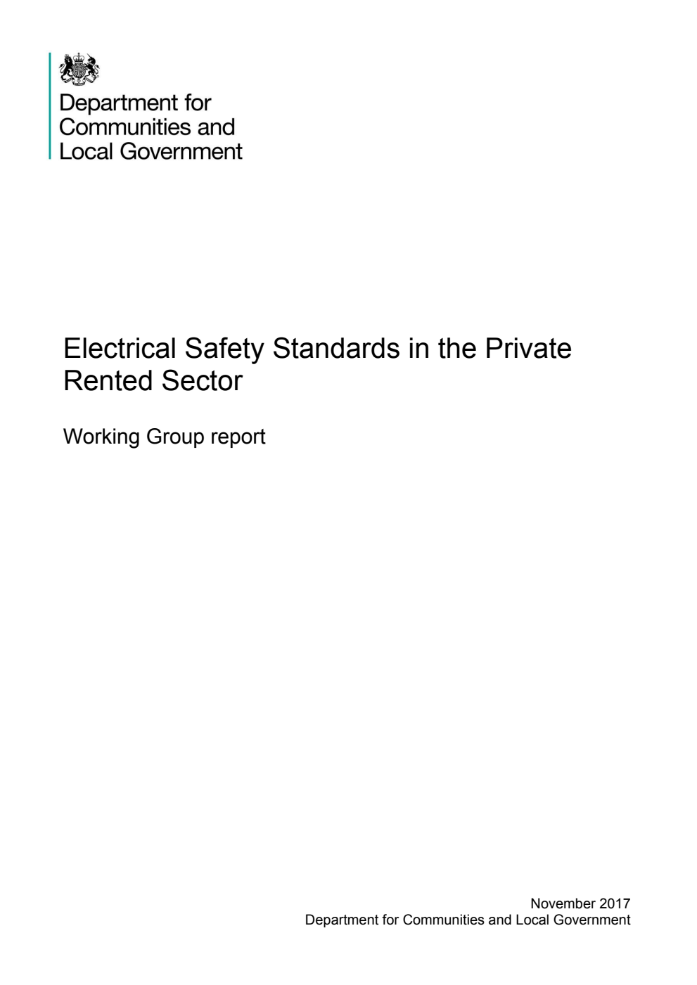 Electrical Safety Standards in the Private Rented Sector. Working Group Report