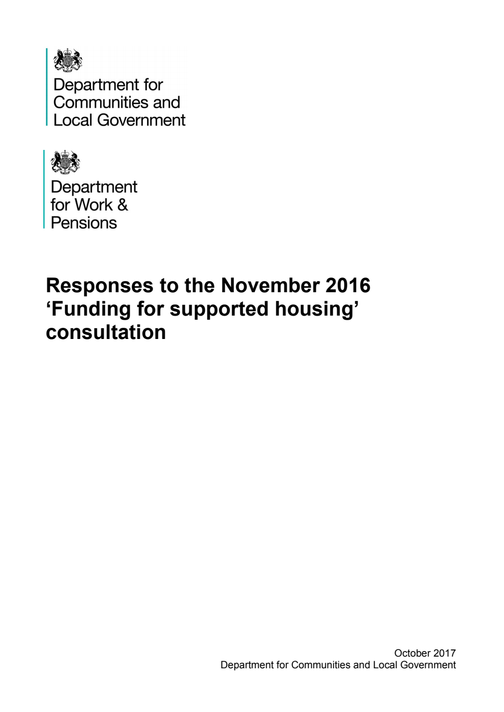 Responses to the November 2016 'Funding for supported housing' consultation