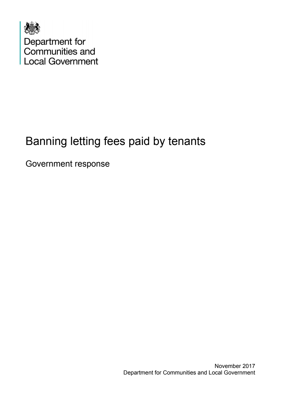 Banning letting fees paid by tenants. Government response