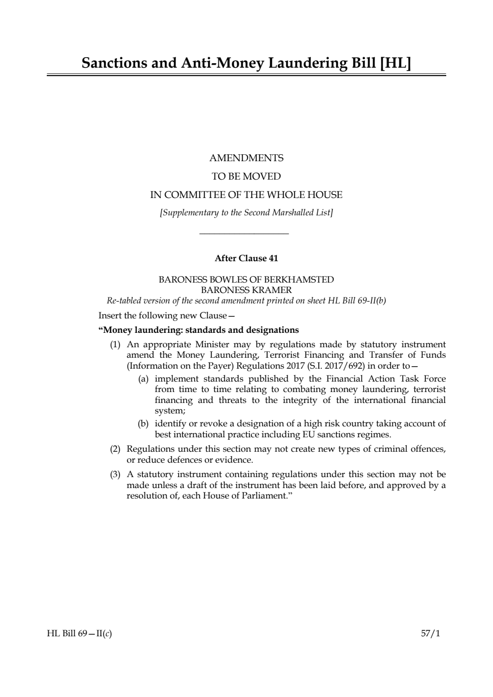 Sanctions and Anti-Money Laundering Bill Lords Amendments