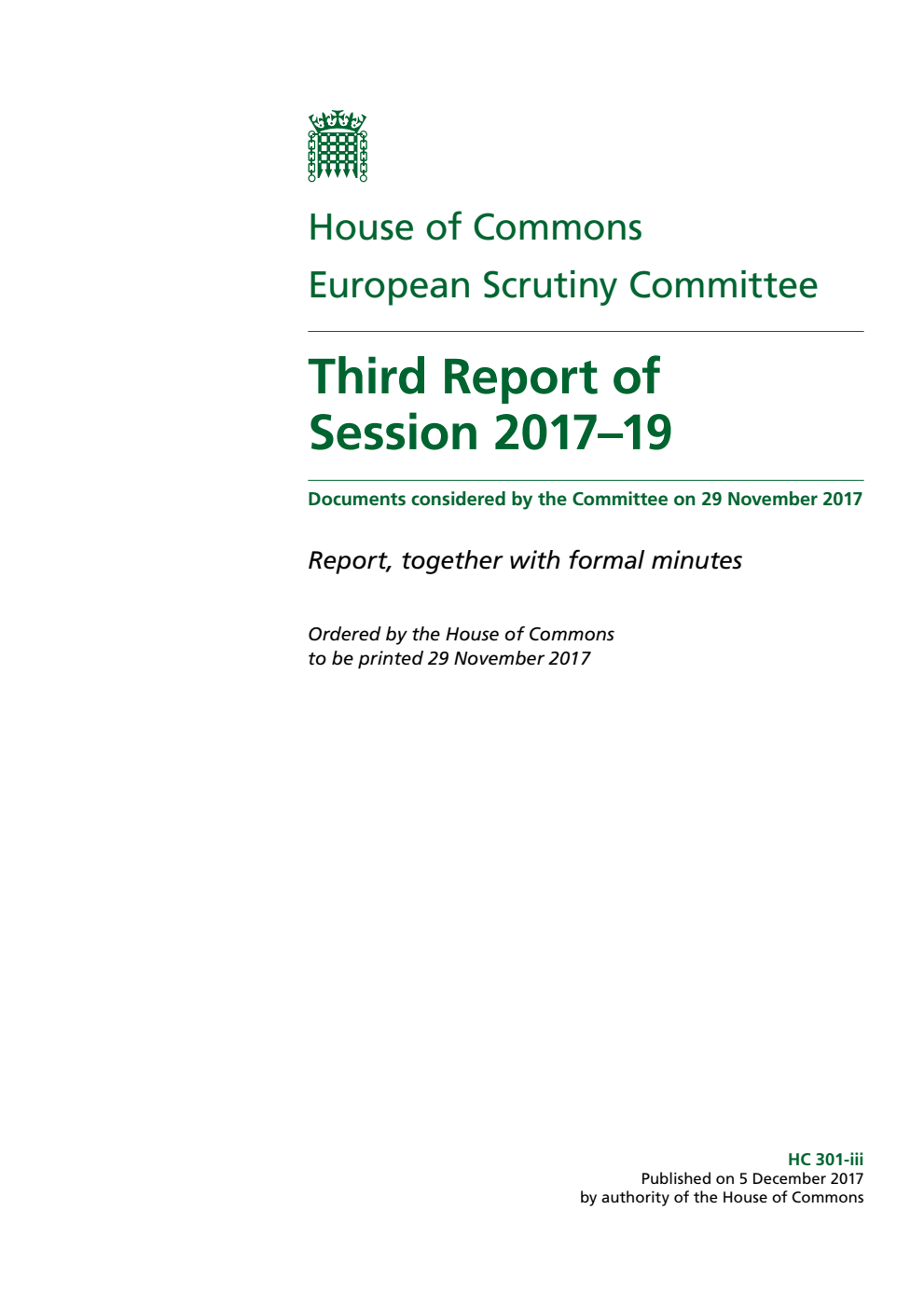 European Scrutiny Committee 3rd Report of Session 2017–19