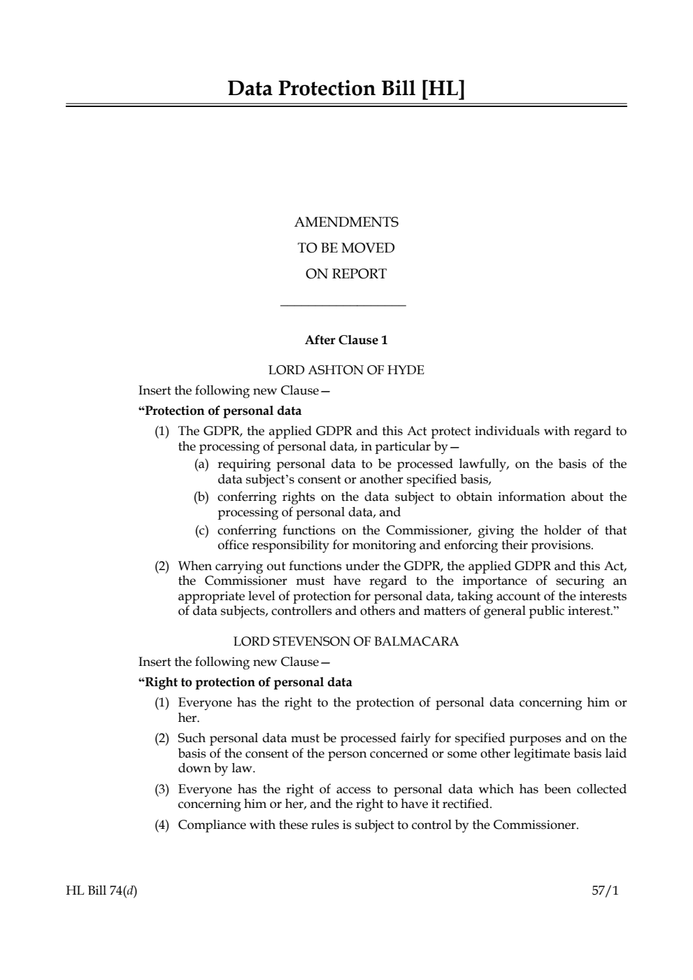 Data Protection Bill Lords Amendments